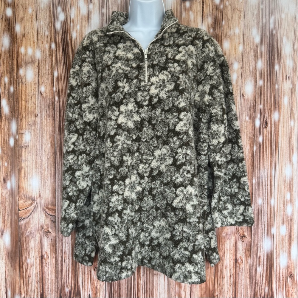 Crossroads Multicolor Floral 1/4 Zip Pullover Sherpa Sweatshirt.